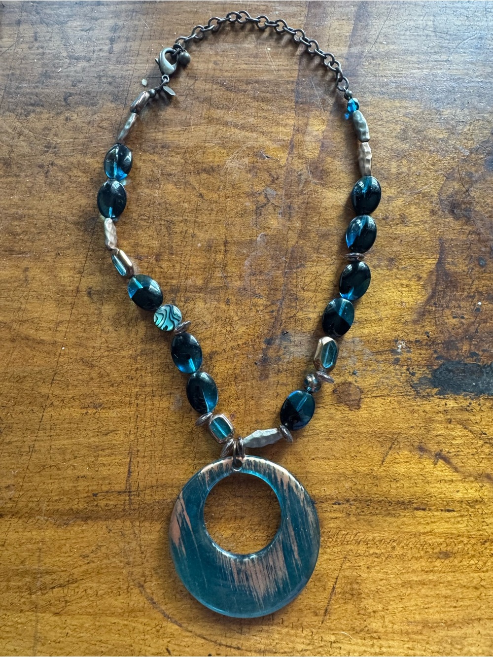 Chico's Blue, Copper Tone Acrylic Beaded Statement Necklace